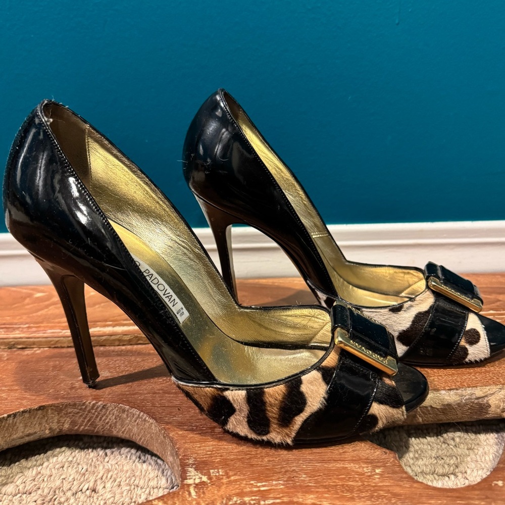 Luciano Padovan Black and Leopard Print Heels